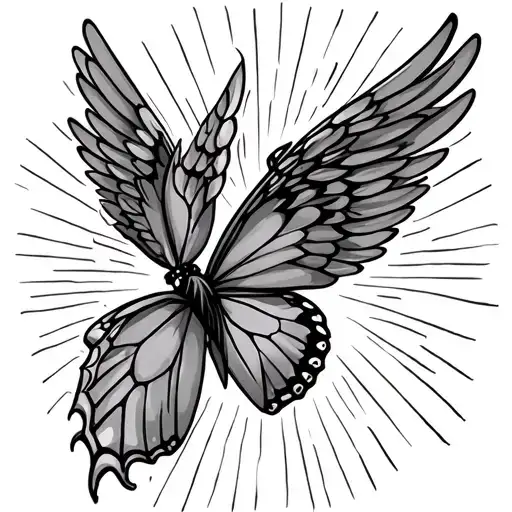 Butterfly And Angel Wings Flying Towards The Sun