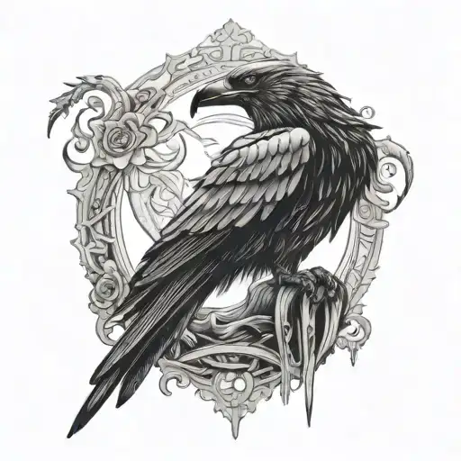 Souls Bowing To A Giant Crow Sitting