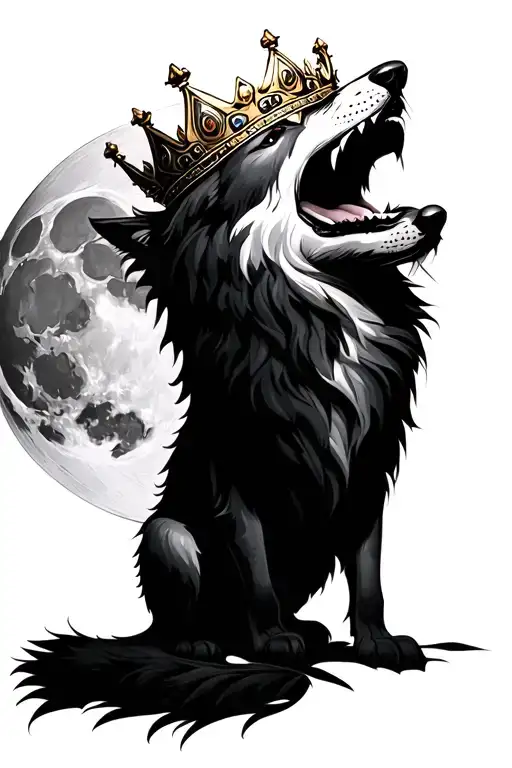 Crown Wolf Howling At The Moon Merging Together