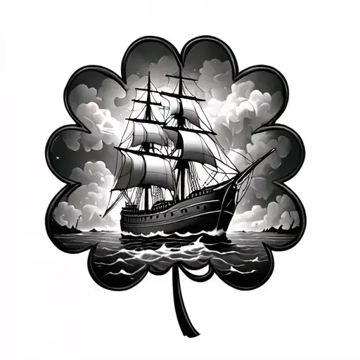 Irish Clover With Ship In The Middle