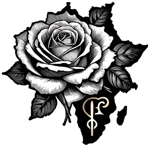 Three Rose Flower And A African Map With Kenyan Symbols