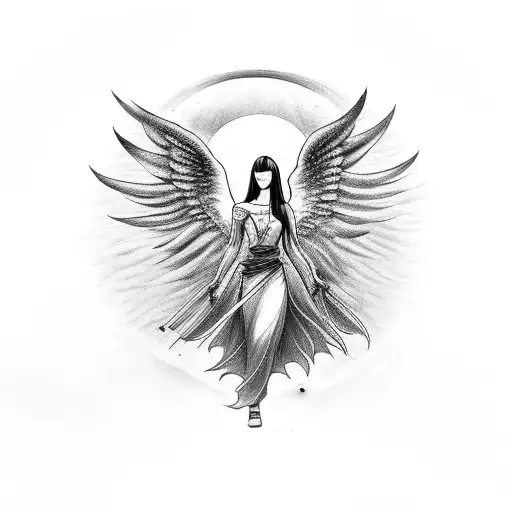 Female Angel With Wolf