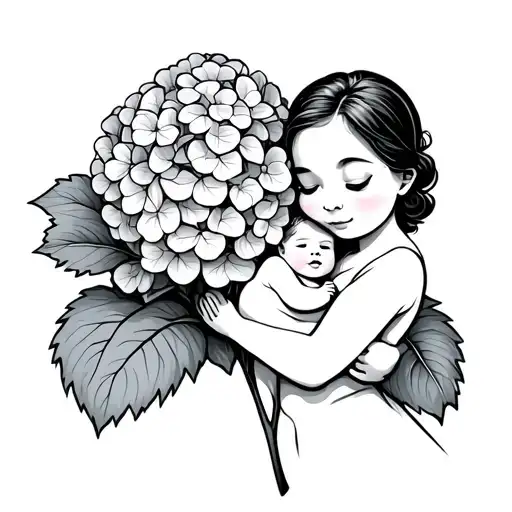 Hydrangea Flower With Mom Holding Baby