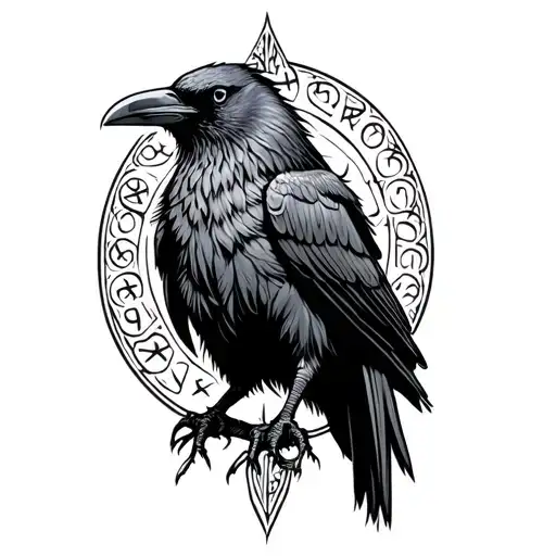 Odins Crow With Runes Engraved