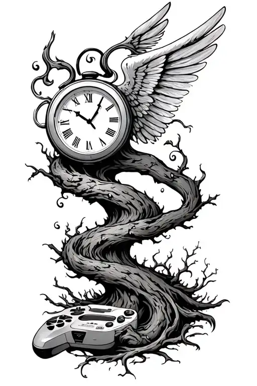 Cheery Tree Wrapping Around A Clock With Cut Angle Wings And A 360 Controller