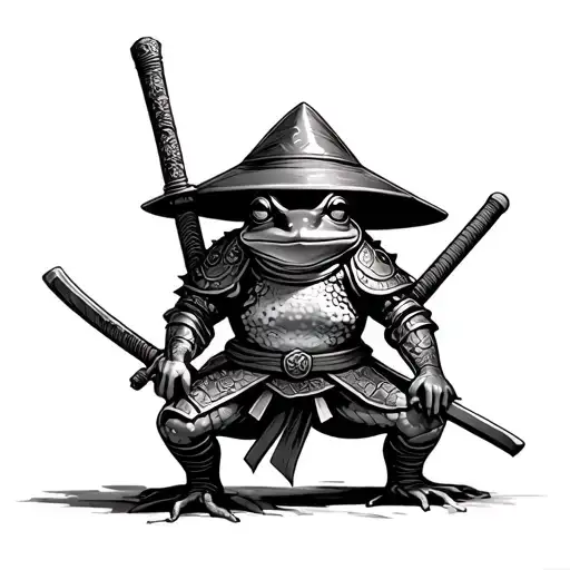 Frog In Samurai Armor With Katana And Hat