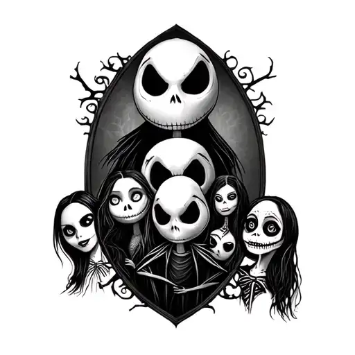 Stencil Of Leg Sleeve For Nightmare Before Christmas With All The Characters