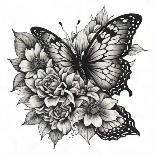Half Butterfly And Half Flowers