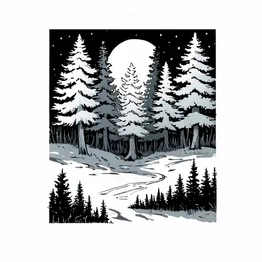 5 Douglas Fur Trees In A Line