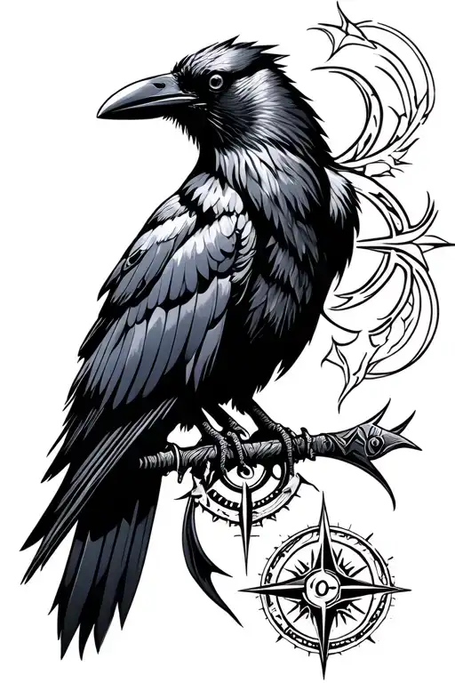 Crow Viking Compass Tribal