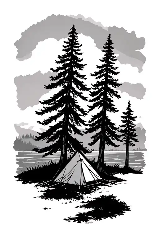 Sitka Trees Camping Tent Ocean Sunset