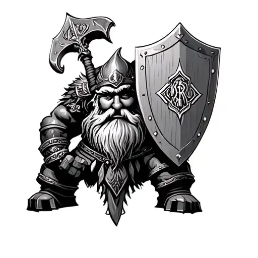 A Dwarf With A Shield And The Logo Of The Band Lordi On The Shield