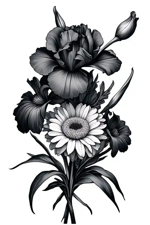 Iris And Chrysanthemum Bouquet Tied