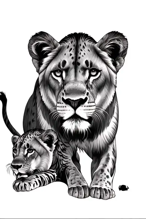 Lioness And Cubs