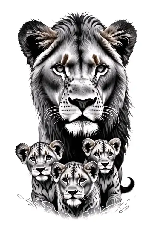Lioness And Cubs In Storm