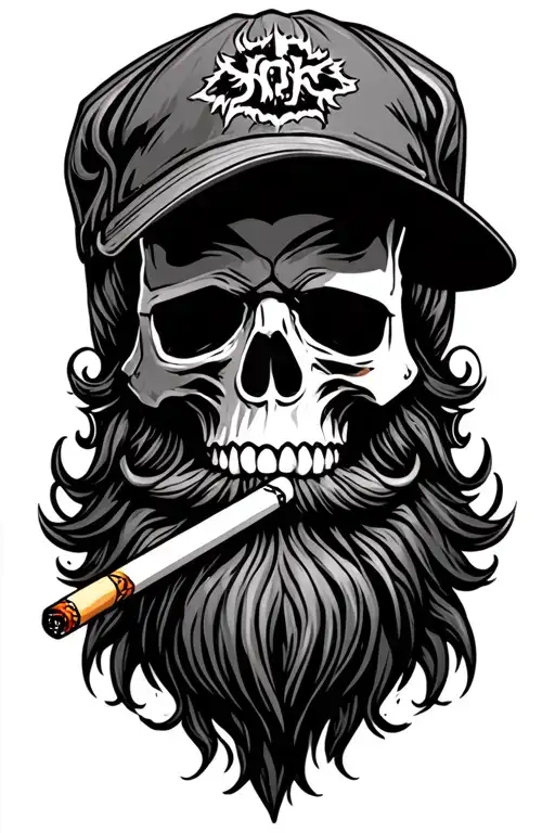 A Bearded Skull With A Cap And A Cigarette In The Mouth And Smoke