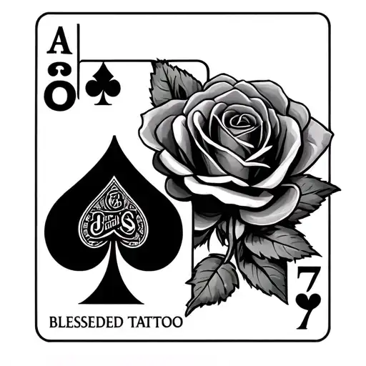 Poker Cards With Blessed Writing Above With A Rose Made Up Of Money Alongside And With A 777 Next