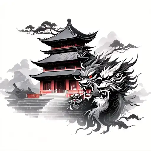 Chinese Temple And Guardians