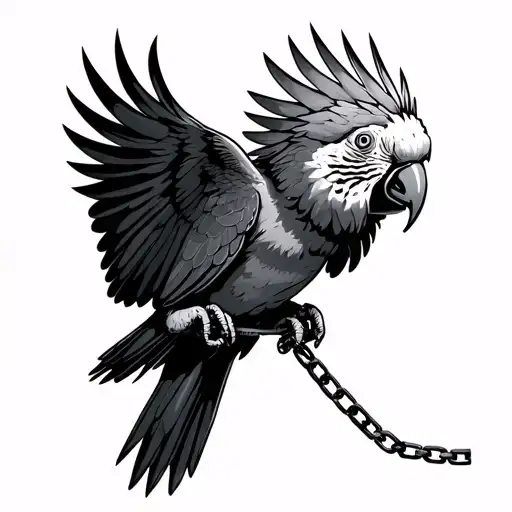 Aggressive Parrot Holding A Chain While Flying