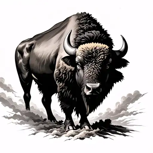 A Buffalo Walking Into A Storm Clouds