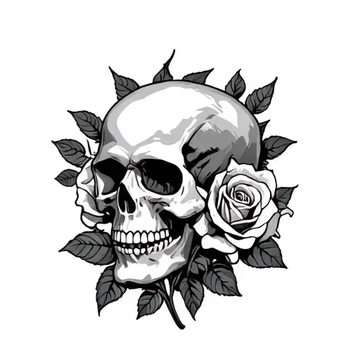 Skull And Roses Entwined
