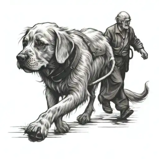 Old Man Walking A Dog