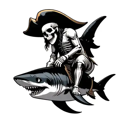 Skeleton Pirate Riding A Shark
