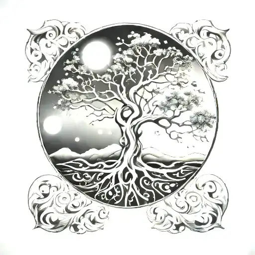 Tree Of Life And Sun And Moon