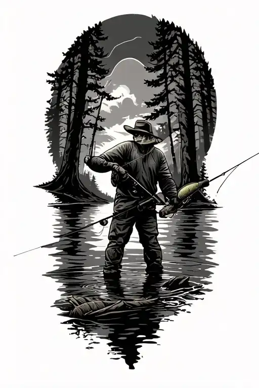 Guy Fishing And Hunting In Woods
