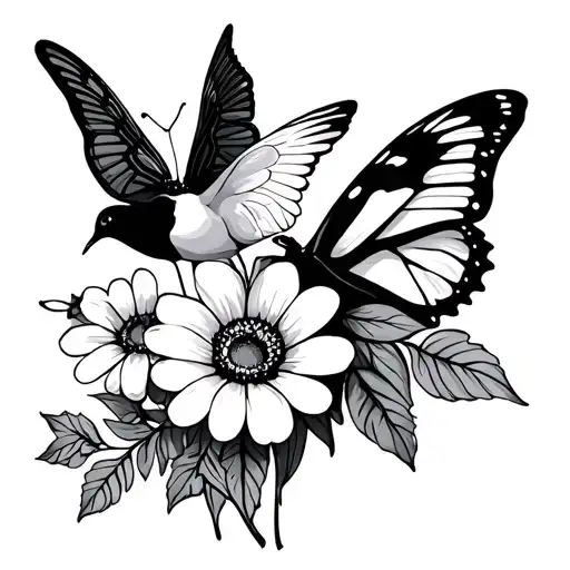 September October November Birth Flower In A 3 Flower Bouquet With Butterfly And Dove