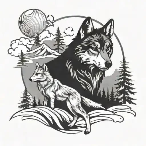 Wolf And Rabbit With Alpine Scene As A Background