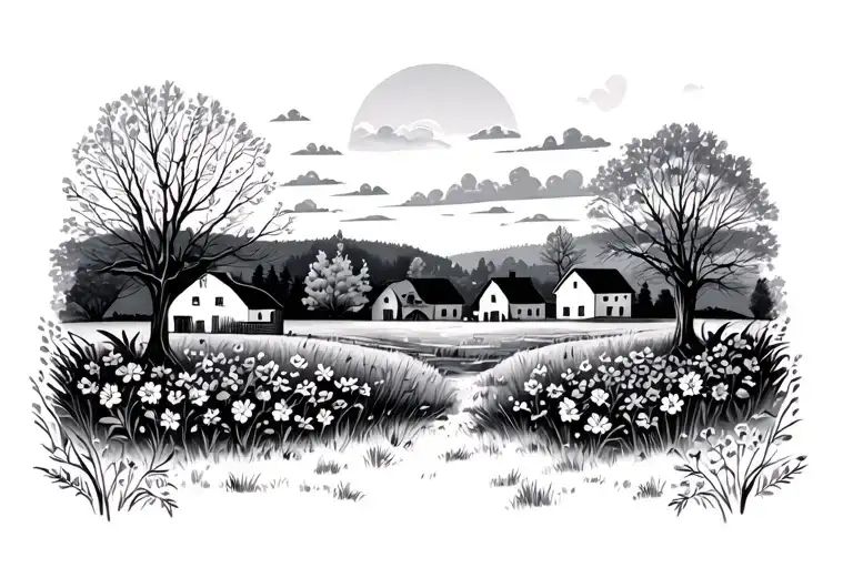 Country Landscape With Birth Flowe October