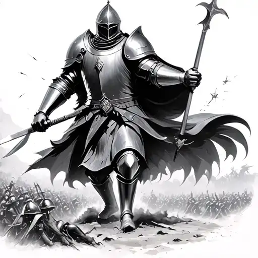 Knight Walking Through A Battle Scene World