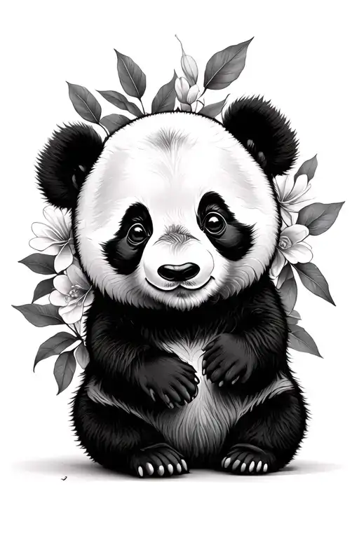 Panda Baby Panda Leaves Flowers