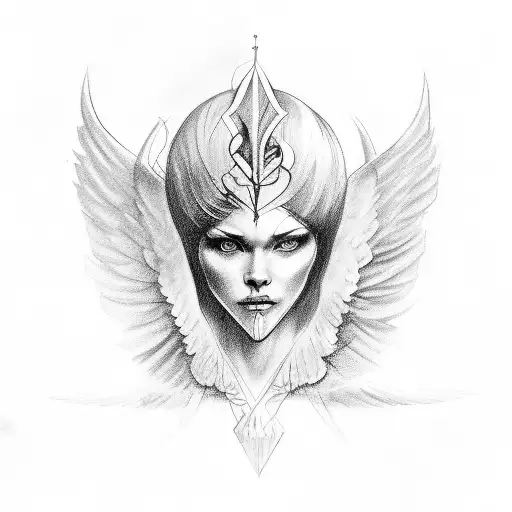 Sketch Of An Angel With Raised Wings