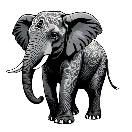Elephant Adorned With Traditional
