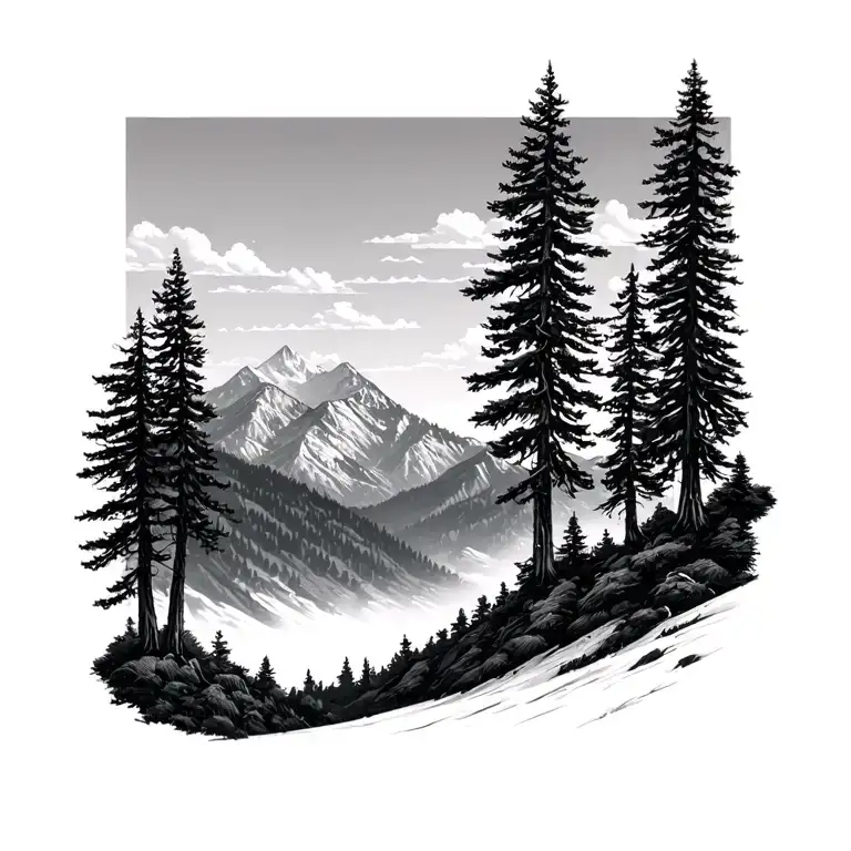 Mountain Ridgeline With Tall Pines