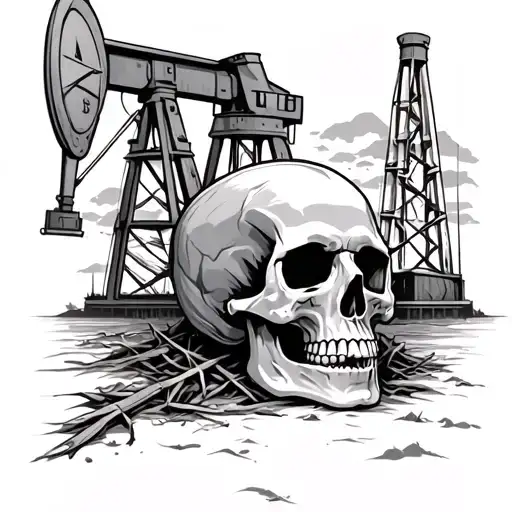 An Oilfield Landscape With A Skull Hidden In The Background