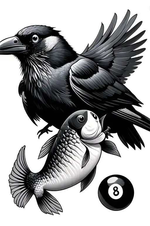 Catfish And A Crow With 8Ball