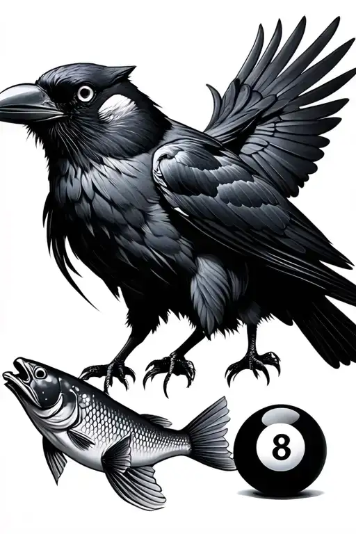 Catfish And A Crow With 8Ball
