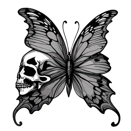 Butterfly With Skulls Facing Each Other