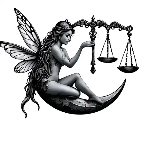 Fairy Sitting On A Moon Holding The Libra Scales