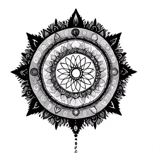 Mandala With All Chakras Intertwined With Elements