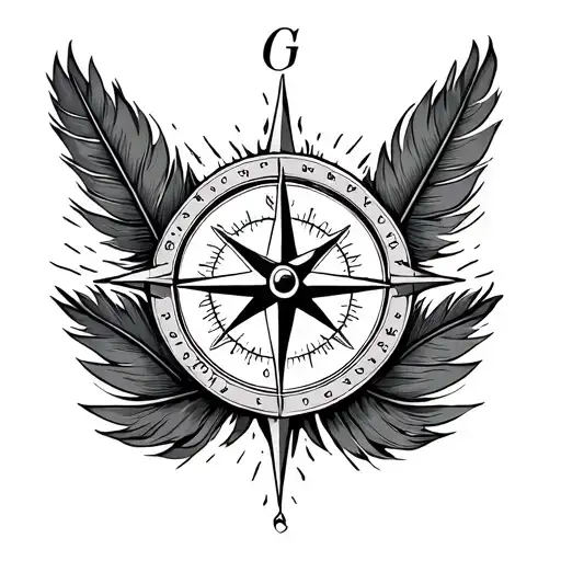 Create Me A Knee Tattoo Of A Compass With Backround Bird Feathers