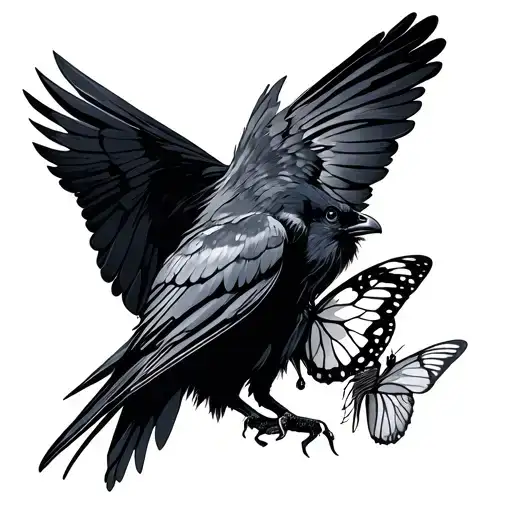 Crow Chasing A Butterfly