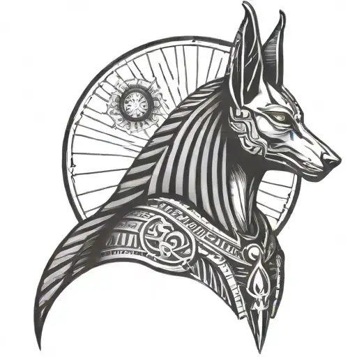 Anubis Egiptian God Looking At The Moon With Ankh Symbol