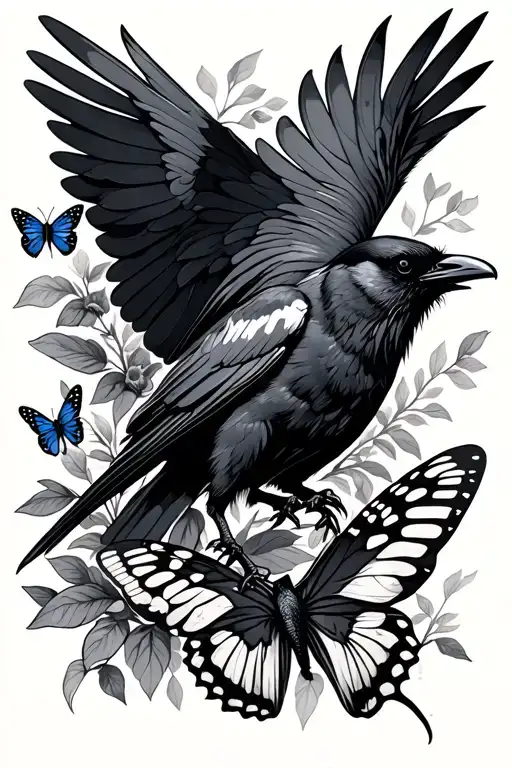 Crow Chasing A Butterfly
