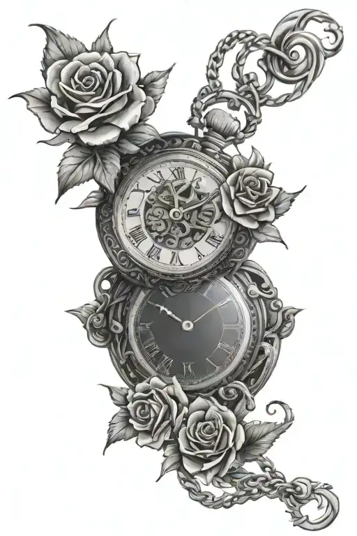 Pocket Watch Surrounded By Roses That Have Thorns Wrapping