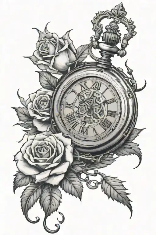 1 Pocket Watch Surrounded By Roses That Have Thorns Wrapping