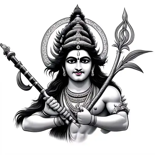 Shiva Trishul And Krishna Flute